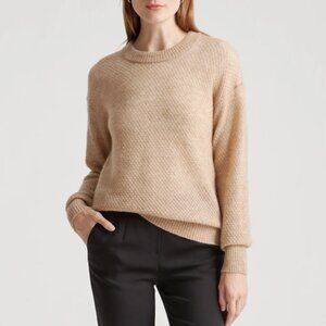 Quince Baby Alpaca-Wool Diamond Stitch Crew Sweater Camel Women’s Small